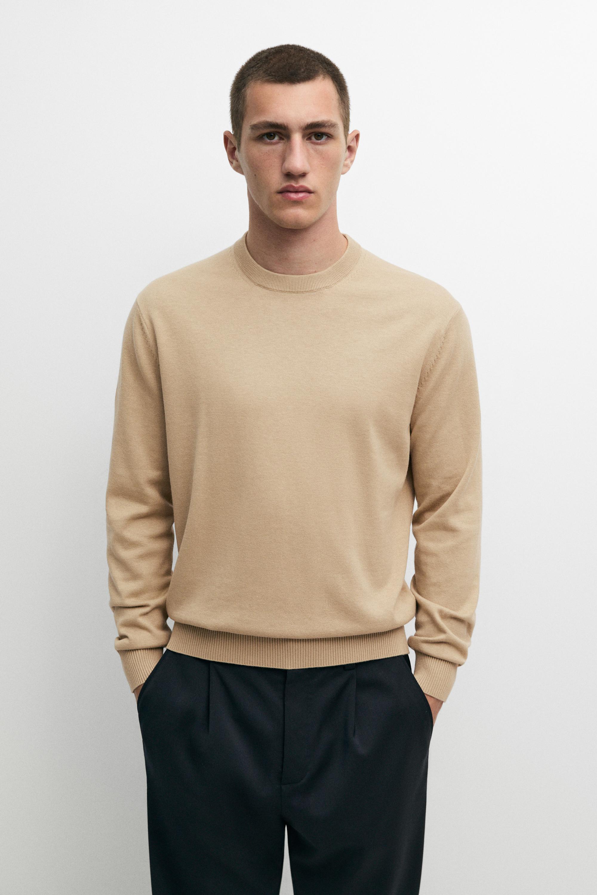 Cotton blend knit sweater — Light camel