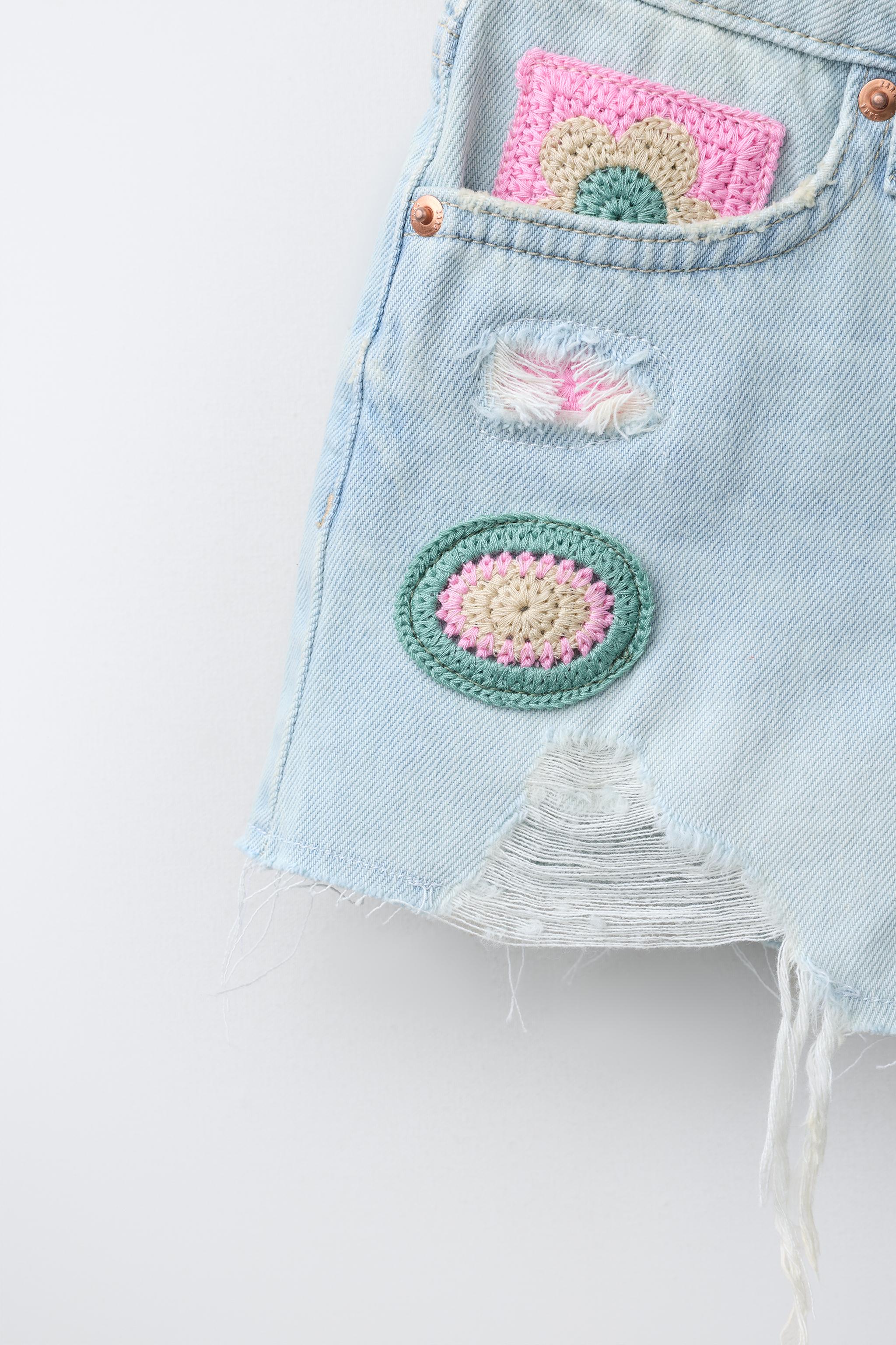 CROCHET PATCH DENIM BERMUDA SHORTS - Light blue | ZARA United Kingdom