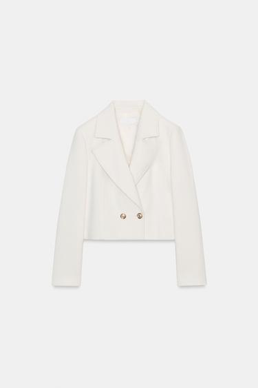 ショートダブルブレストブレザーエクリュZaraのショートダブルブレストブレザー - エクリュ 