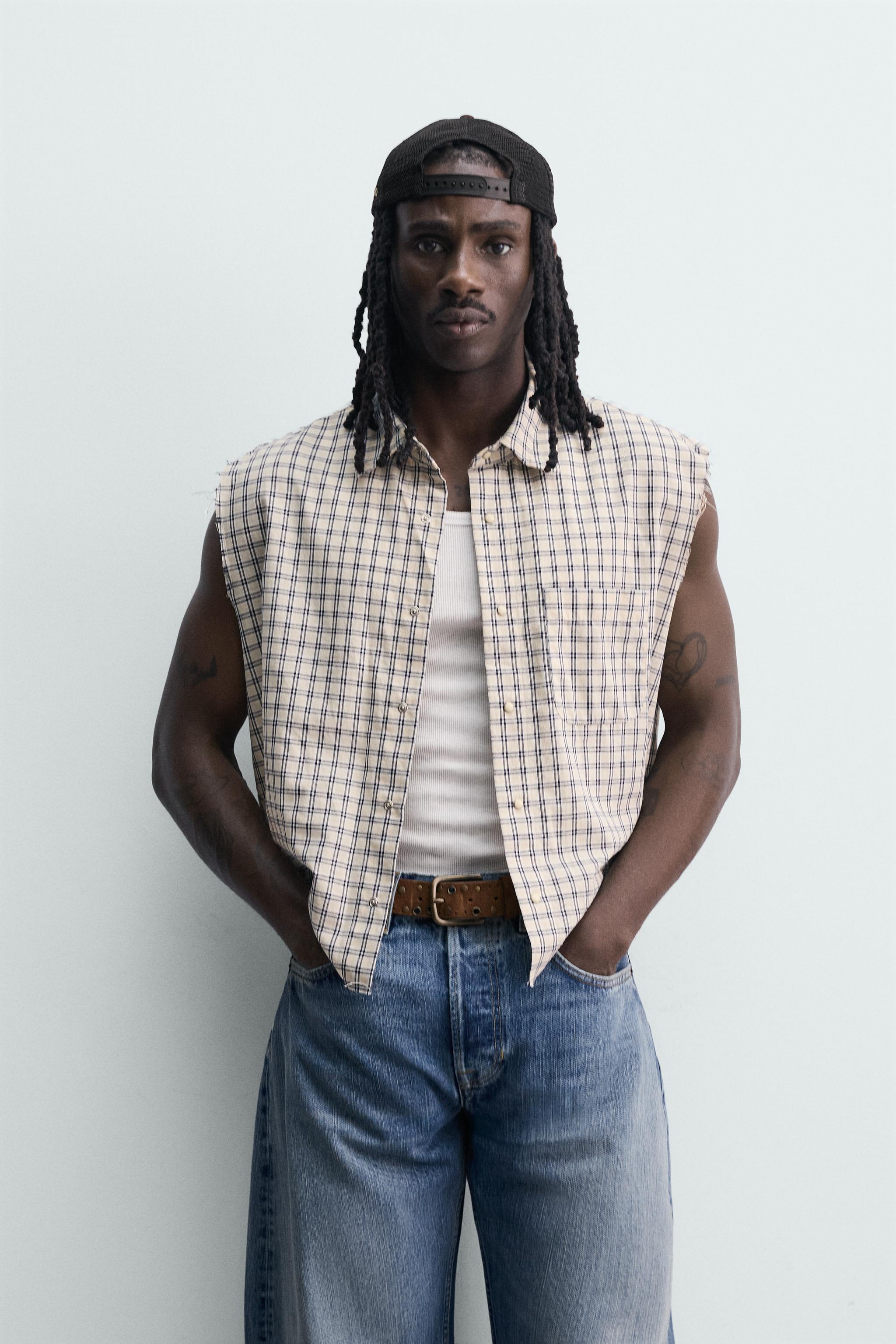 BOXY FIT PLAID TANK SHIRT