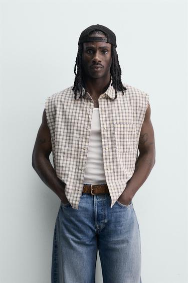 CAMISA TANK BOXY FIT CUADROS - Beige de Zara
