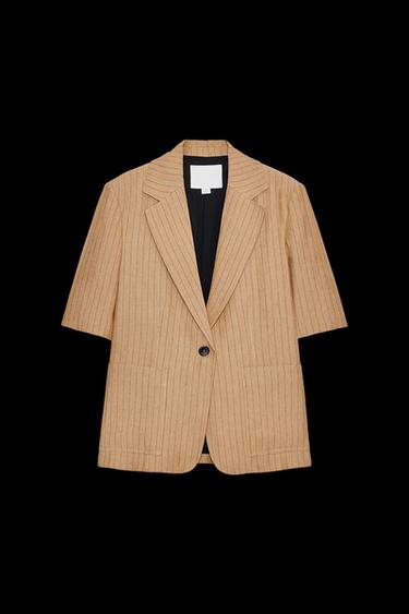 BLAZER CON LINO RAYAS ZW COLLECTION - Camel claro de Zara - Imagen 0