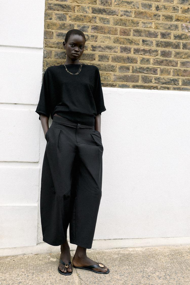 POPLIN BARREL-LEG TROUSERS