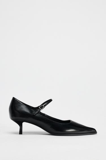 LEATHER KITTEN HEEL SHOES - Black by Zara