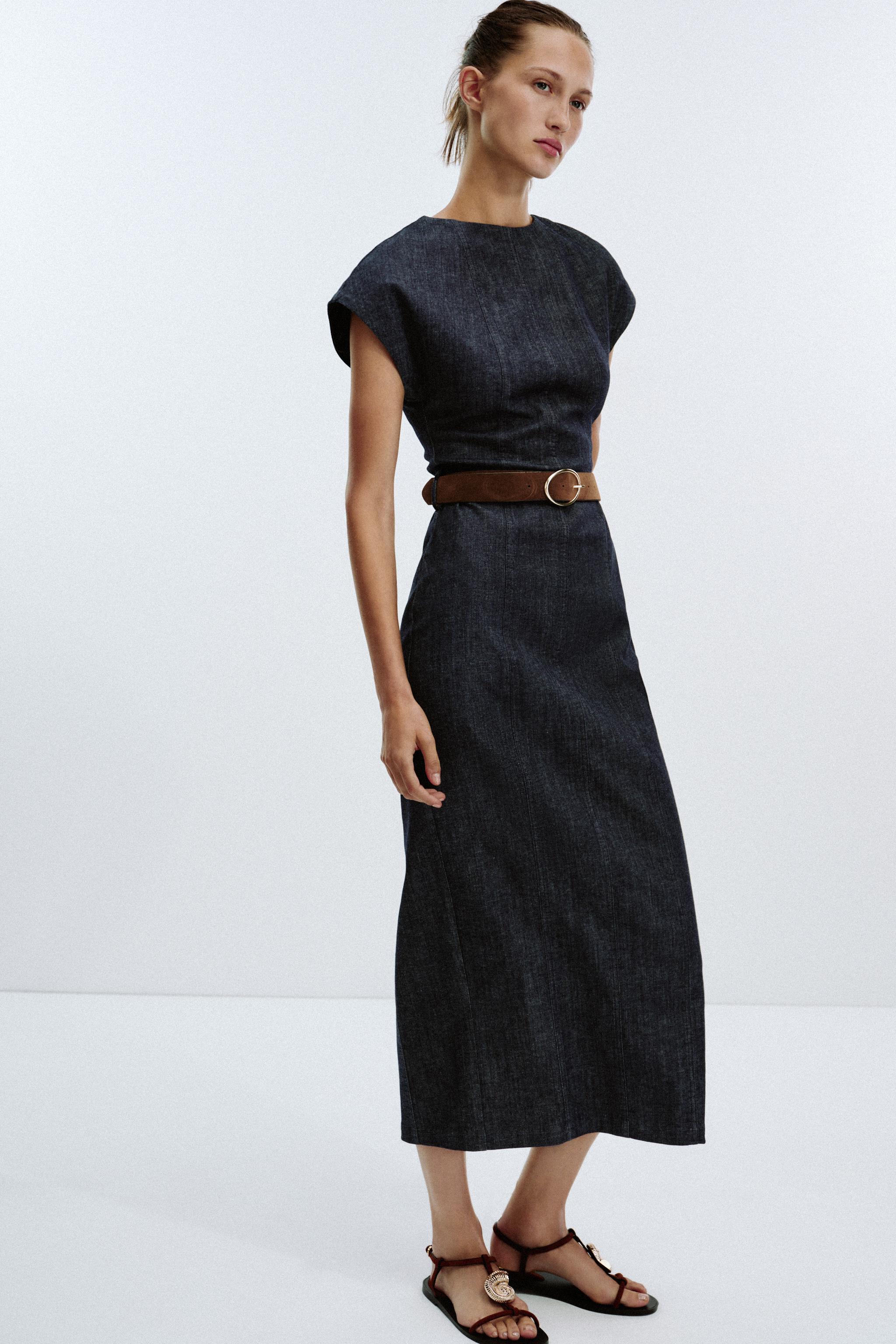 BELTED FITTED MIDI DRESS - Blue | ZARA Canada