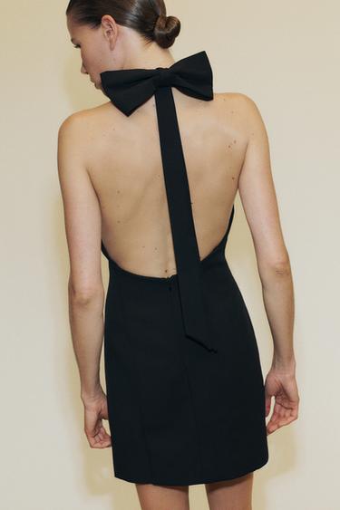 HALTER NECK SHORT DRESS WITH BOW - Black by Zara