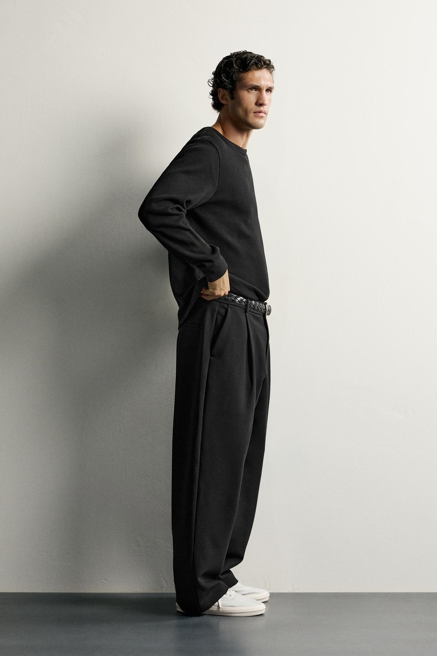 Мужская футболка Zara Waffle Knit Regular Fit, цвет: Чёрный — фото 4