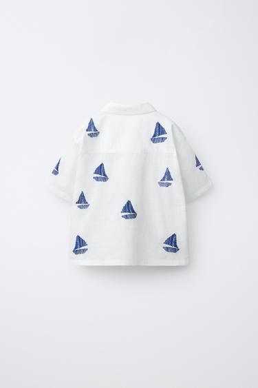 EMBROIDERED BOAT SHIRT - White by Zara