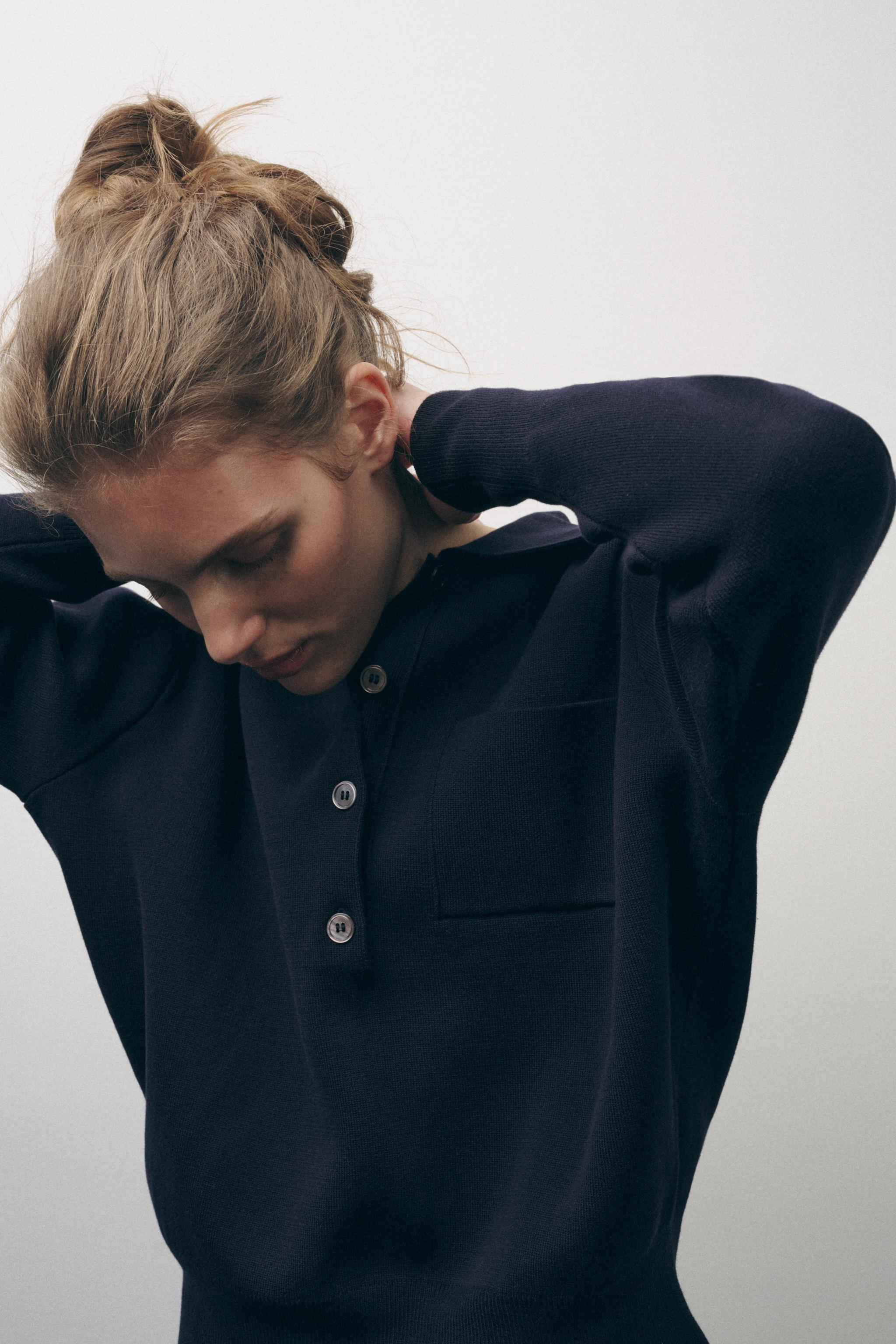 無地ニットポロセーター - ネイビーブルー | ZARA Japan / 日本