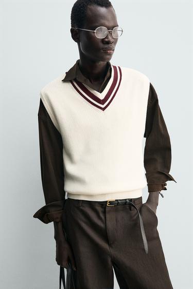 KNIT VEST WITH CONTRAST RIB - Ecru by Zara - Image 4