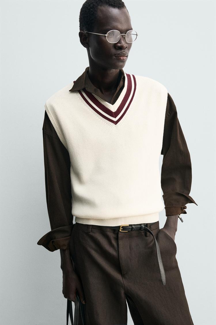 ZARA KNIT VEST WITH CONTRAST RIB