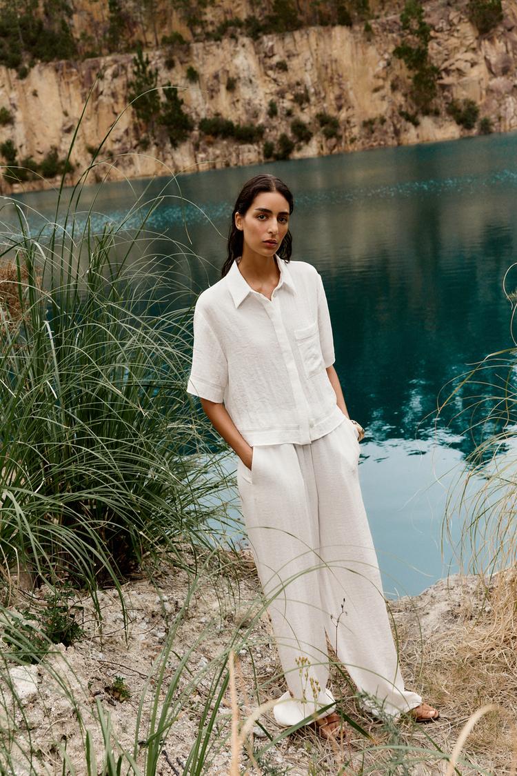 CAMICIA CORTA SMOCK Bianco sporco ZARA Italia Italy