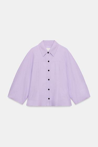 LINEN BLEND JACKET WITH PUFF SLEEVES - Mauve by Zara - Image 7