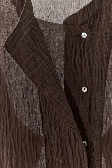 Zara TEXTURED SHIRT WITH VISCOSE - Brown