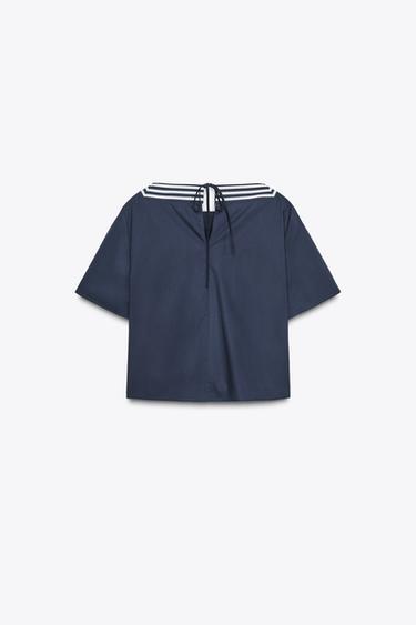 Zara POPLIN BIB TOP - Navy blue