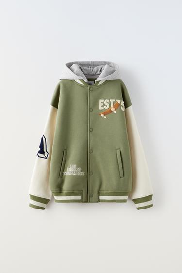 БОМБЕР ИЗ МЯГКОЙ ТКАНИ С КАПЮШОНОМ — ЗЕЛЕНЫЙ от Zara — изображение 0