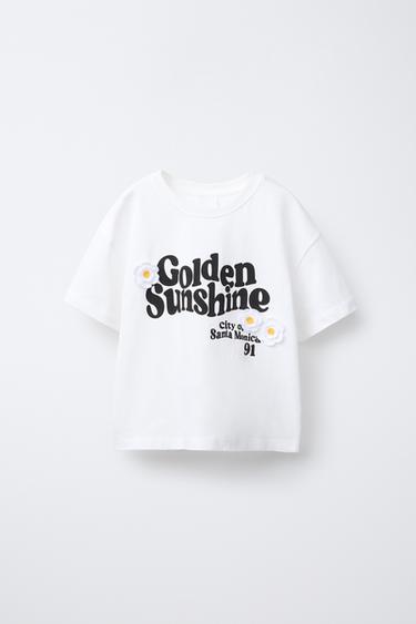 Zara TEXT AND CROCHET FLOWER T-SHIRT - White