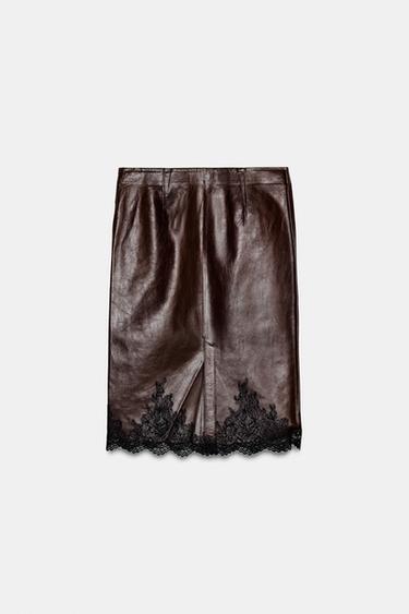 JUPE EN CUIR À DENTELLE ZW COLLECTION ÉDITION LIMITÉE - Marron de Zara - Image 5