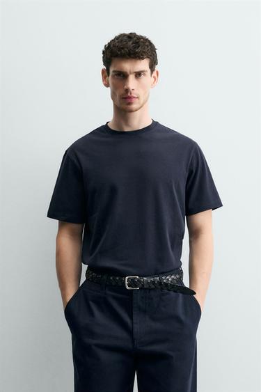 تيشرت MEDIUM WEIGHT بأكمام قصيرة - بحري الخاص بـ Zara