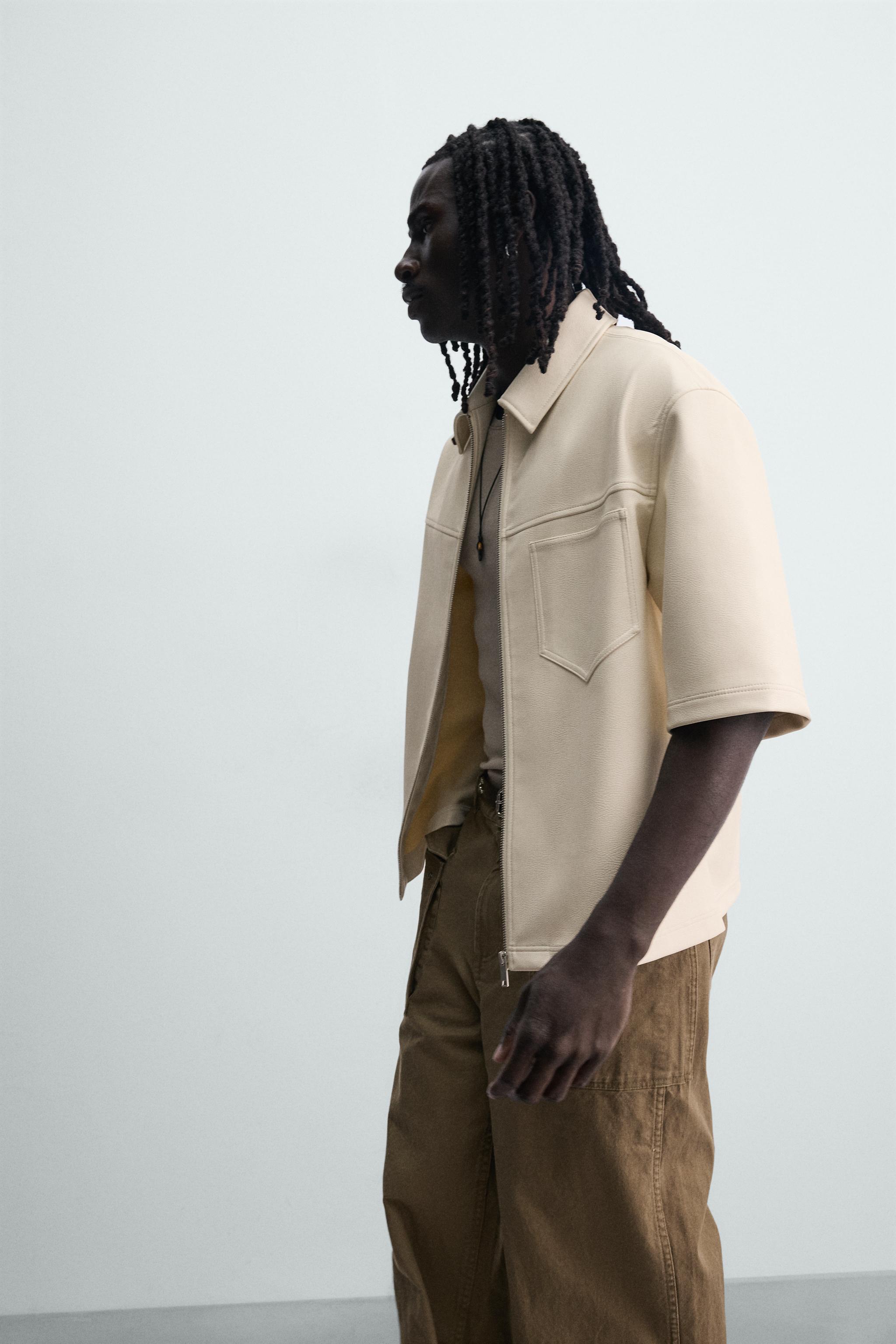 Zara FAUX LEATHER RELAXED FIT OVERSHIRT — фото 5