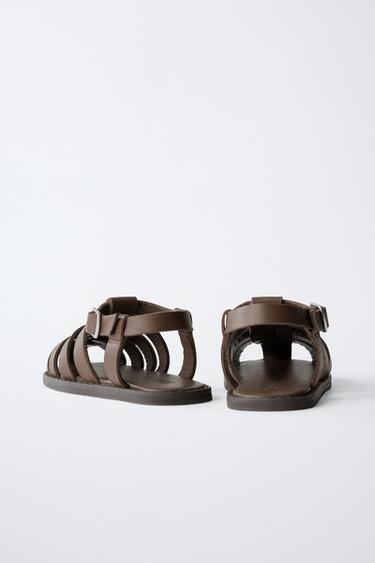 BUCKLED LEATHER CAGE SANDALS - Brown by Zara - Image 4