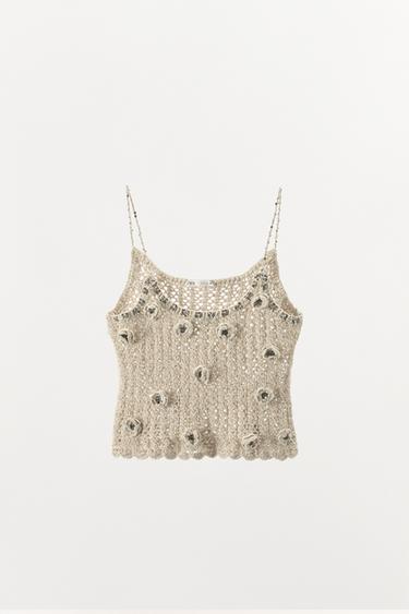TOP CROCHET FLEURS EN RELIEF LIMITED EDITION - Beige de Zara - Image 2