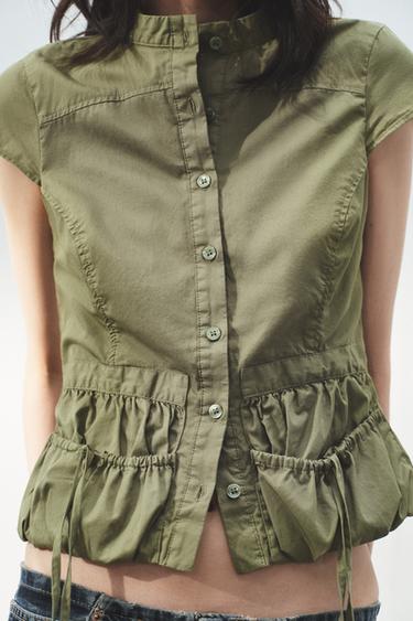 توب معطف طويل بجيوب - كاكي by Zara