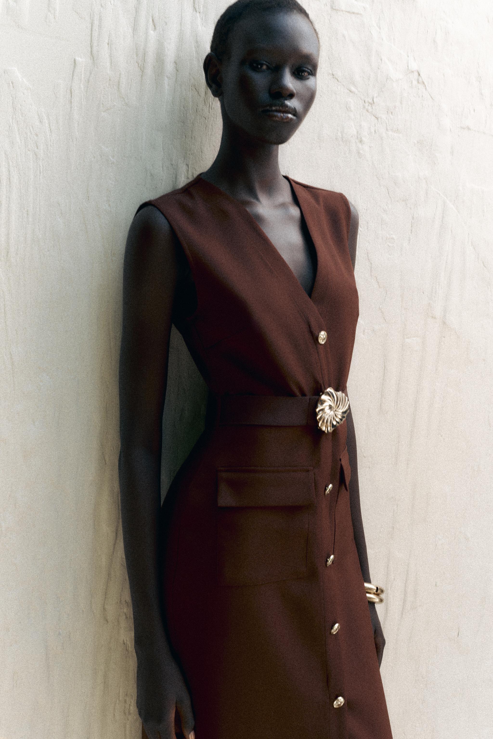 BELTED CREPE MIDI DRESS