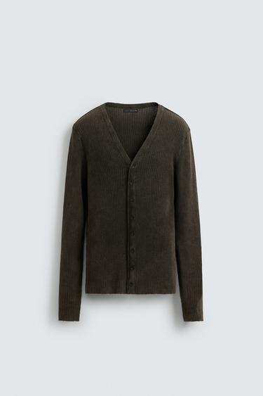 Zara WASHED RIB CARDIGAN - Brown