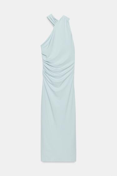 ROBE HALTER À FRONCES - Bleu / Gris de Zara