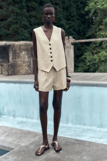 CHALECO SASTRE CON LINO - Beige claro de Zara