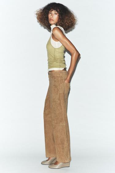 PANTALON 100% CUIR DAIM - Marron clair de Zara - Image 3