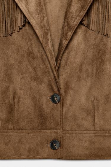 FAUX SUEDE FRINGED JACKET - camel by Zara - Image 4