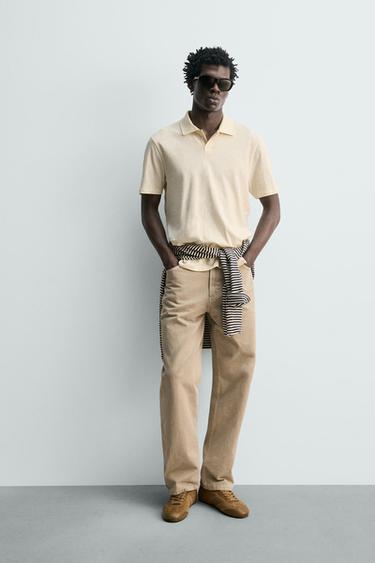 REGULAR FIT COTTON/LINEN POLO SHIRT - Ecru by Zara