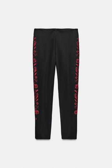 Zara EMBROIDERED LEGGINGS - Black