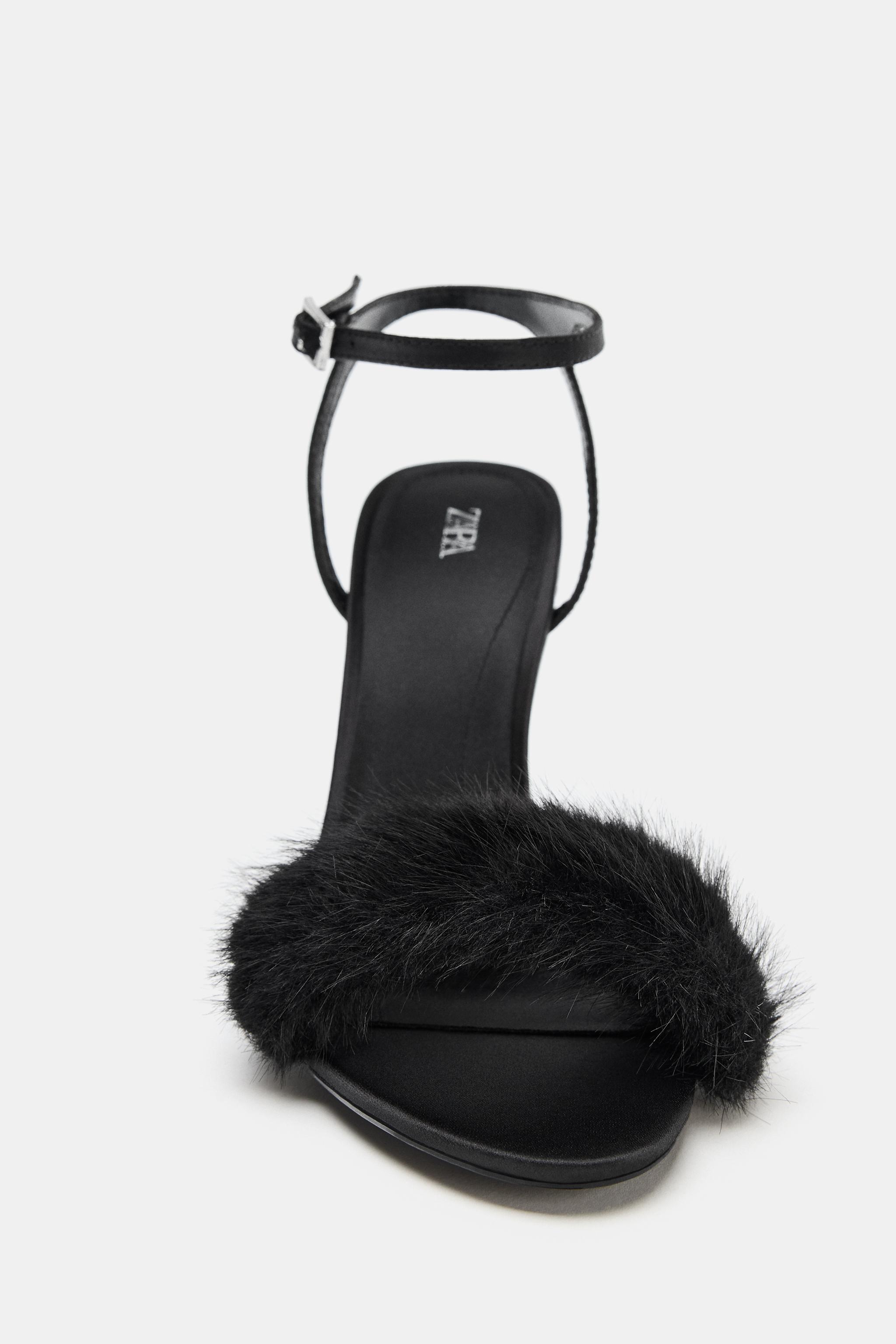 FAUX FUR STRAP HEELED SANDALS