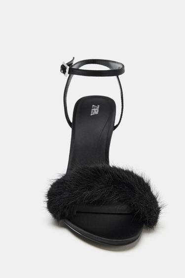 FAUX FUR STRAP HIGH-HEEL SANDALS - Black by Zara - Image 4