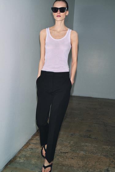 Zara ZW COLLECTION STRAIGHT CHINO PANTS - Black