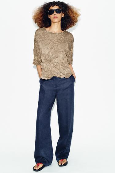 Zara CRINKLE EFFECT KNIT JUMPER - taupe brown - Image 0