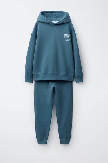 Zara PLUSH JOGGING SWEATSHIRT AND JOGGER PANTS SET - Blue