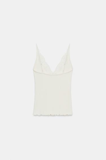 RIB KNIT LACE TOP - Ecru by Zara - Image 5