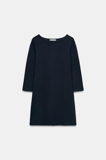 SHORT BOAT NECK DRESS - Navy blue by Zara - Image 0
