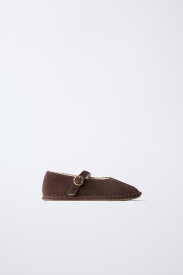 LEATHER LINED BALLERINA SHOES - Brown by Zara