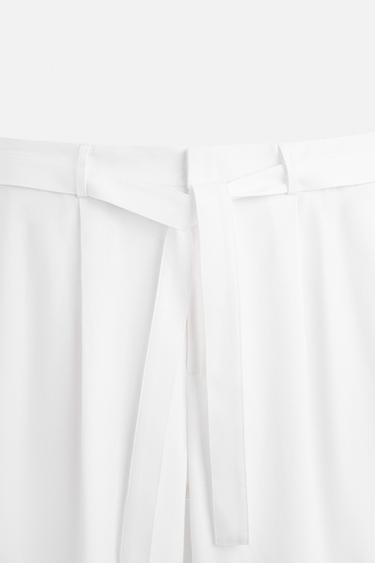 LYOCELL - COTTON TROUSERS WITH BELT - White by Zara - Image 8