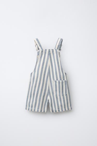 STRIPED TWILL SHORT DUNGAREES WITH FISH LABEL - Blue by Zara - Image 1