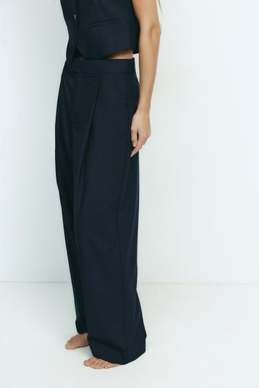 PINSTRIPE PLEATED TROUSERS - Navy blue by Zara - Image 1