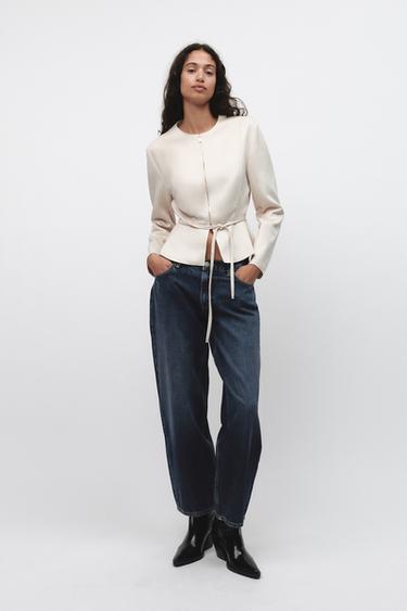 FAUX SUEDE PEPLUM JACKET - Ecru by Zara - Image 0