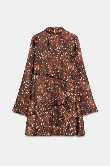RUFFLED PRINTED DRESS - Khaki by Zara - Image 0