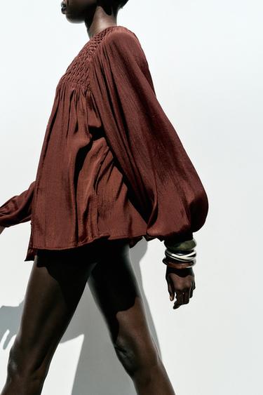 GATHERED FLOWING BLOUSE - Brown by Zara - Image 1