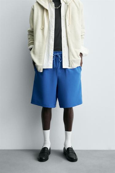 Zara CONTRAST STRIPE SHORTS - Blue